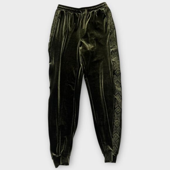 DRIFTWOOD Pants - Driftwood Davey Embroidered Velvet Drawstring Jogger Pants Green Size Small NEW